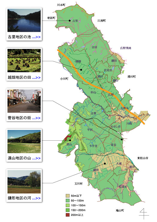 嵐山町地図と各地域の写真
