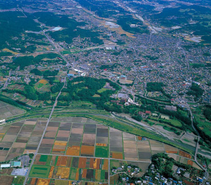 菅谷台地の航空写真