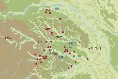 比企地域の後期遺跡分布図